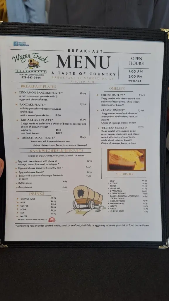 Wagon Tracks Restaurant Menu